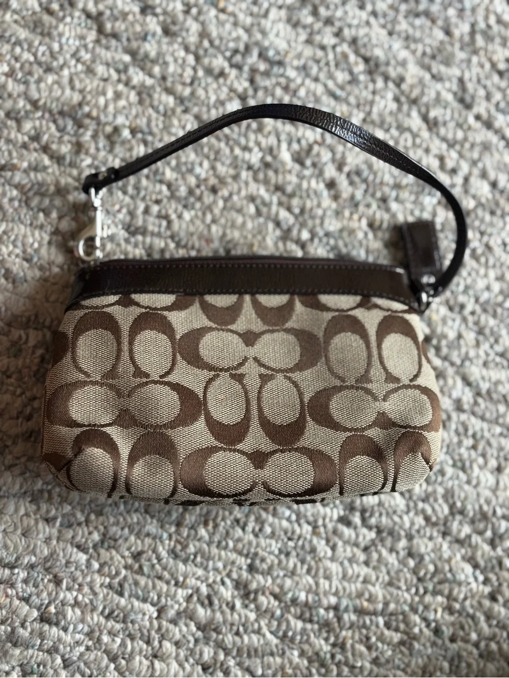 Coach Brown Signature Logo Wristlet with Dark Brown Trim